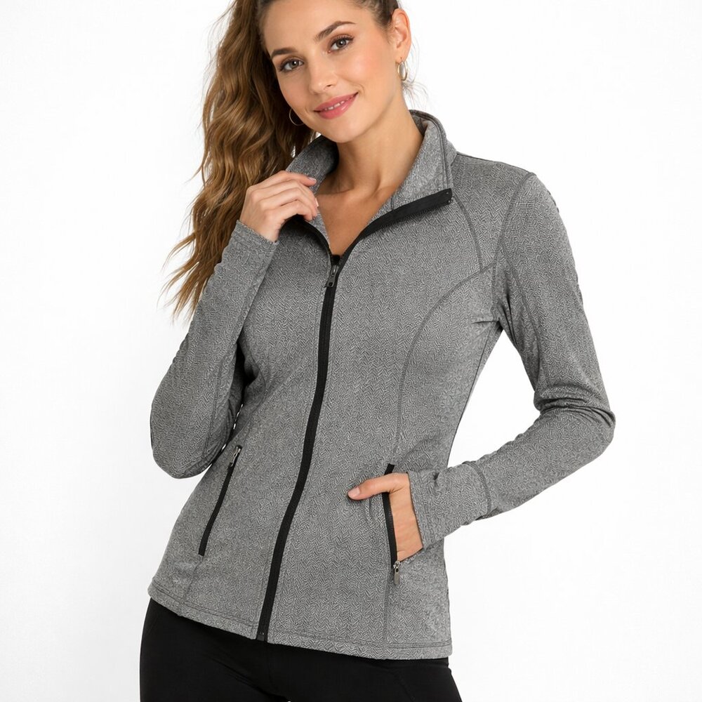 CALIA Carrie Underwood Gray Herringbone Zip Jacket Athletic Athleisure Layer L